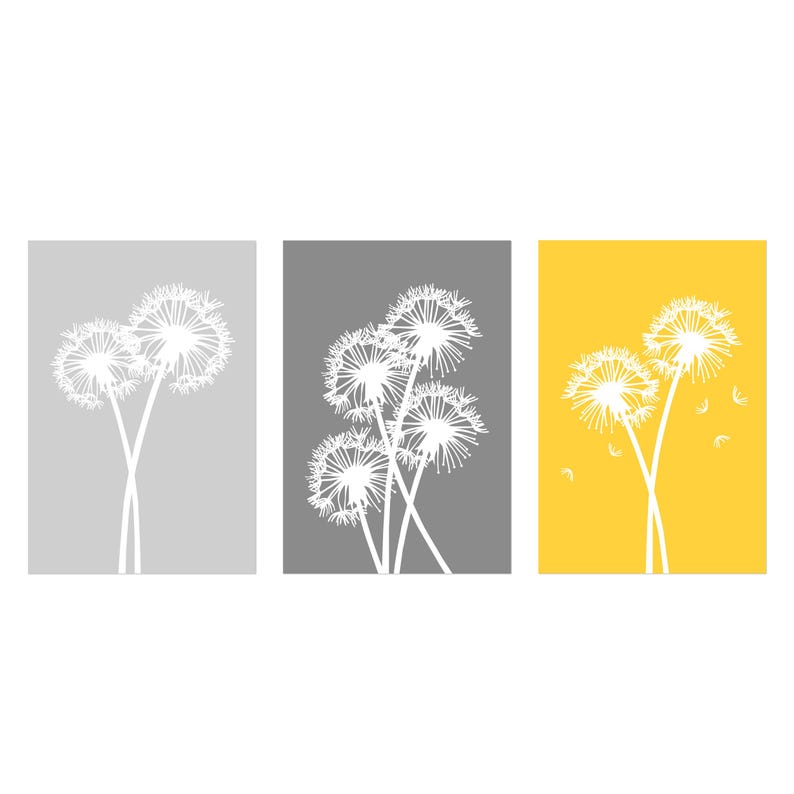 Modern Dandelion Art - Dandelion Prints - Floral Wall Art - Modern Floral Decor - Set of Three Floral Art Prints or Dandelion Canvas Art image 2
