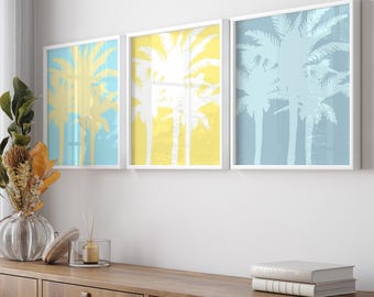 Palm Tree Wall Art, Coastal Decor, Teen Girl Wall Art Tropical, Set of 3 PRINTS OR CANVAS