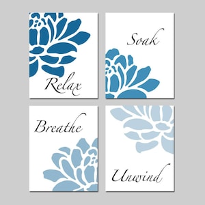 Blue Bathroom Decor Blue Bathroom Art, Blue Bathroom Wall Art, Blue Bathroom PRINTS OR CANVAS, Relax Soak Unwind Floral Adult Bathroom Signs