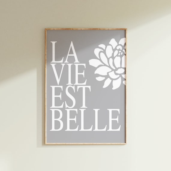 La Vie Est Belle French Quote Print or Canvas, Life Is Beautiful, Teen Girls Bathroom Decor Floral - CHOOSE YOUR COLORS