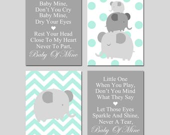 Dumbo Nursery Decor Dumbo Nursery Art Baby Mine Nursery Quote Elephant Nursery Art Mint Nursery Decor Mint Elephant Set 4 CANVAS OR PRINTS