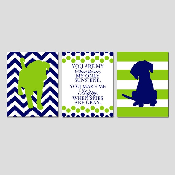 Baby Boy Puppy Dog You Are My Sunshine Nursery Art Trio Set Etsy