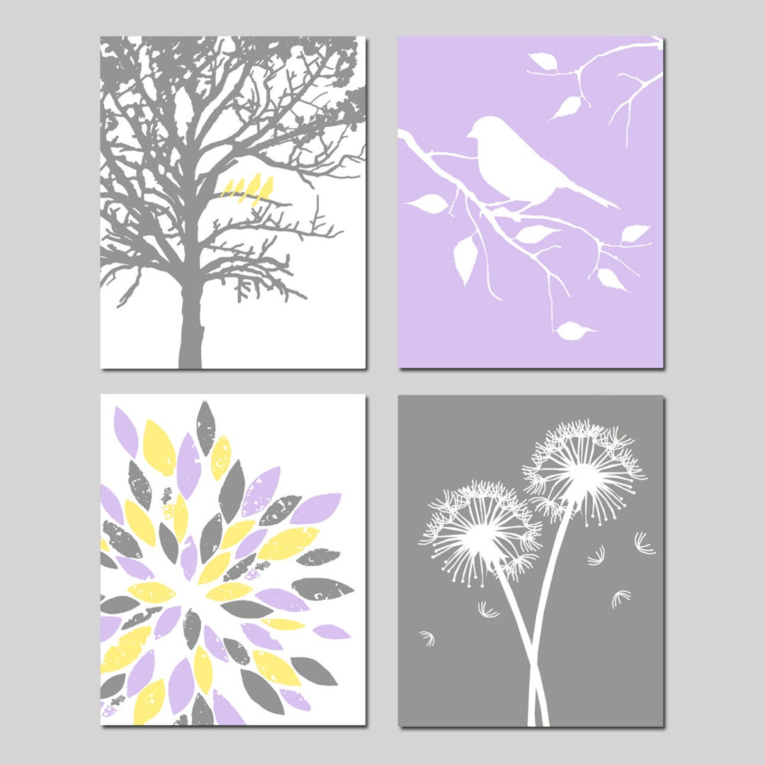 Purple Yellow and Grey Nursery Art for Baby Girl, Lavender Nursery ...