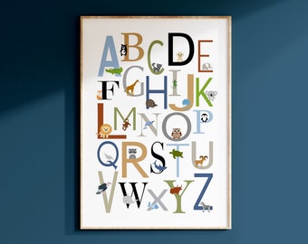 Animal Alphabet Poster for Boy Nursery Decor, Animal Abc Art, Animal Nursery Decor, Boy Playroom Wall Art, Animal Alphabet PRINT OR CANVAS