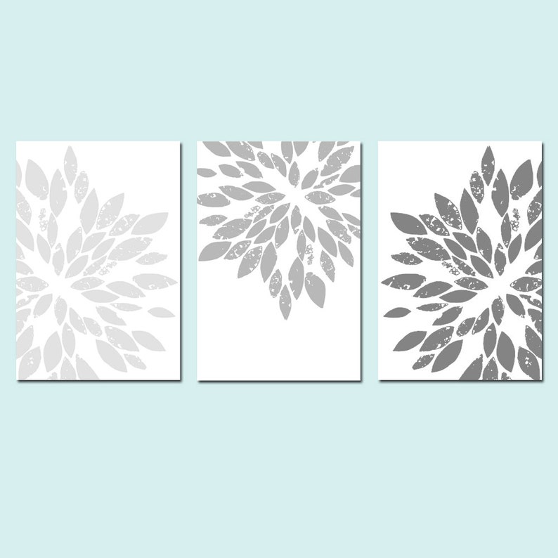 Modern Floral Burst Art Set of 3 Modern Floral Prints or Etsy