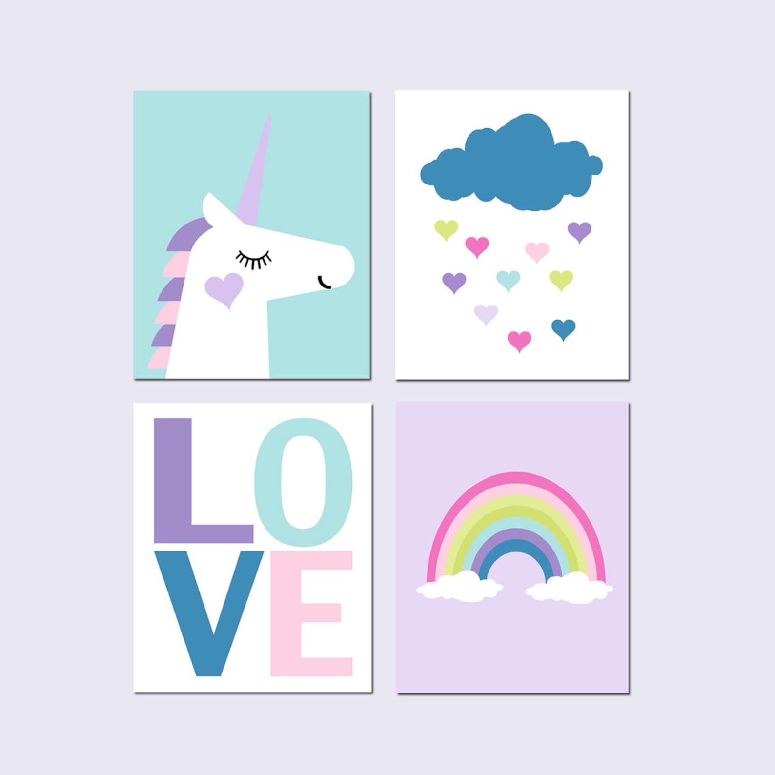 unicorn-art-set-of-4-unicorn-canvas-art-unicorn-prints-etsy