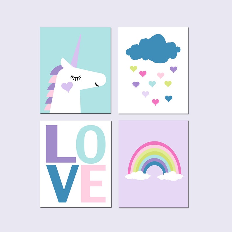 Unicorn Art Set of 4 UNICORN CANVAS ART Unicorn Prints Etsy