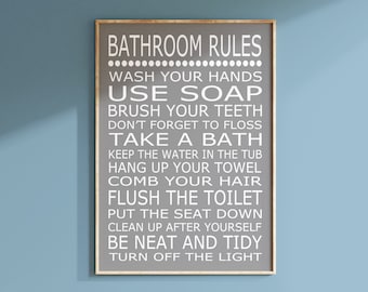 Kids Bathroom Decor Kids Bathroom Rules Sign - Bathroom Decor Kids Bathroom Art Kids Bathroom Wall Art Brush Wash Flush - PRINT OR CANVAS