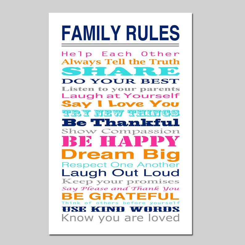 Family Rules, House Rules, Family Rules Sign, Family Quote, Playroom Rules, Foyer Decor, Family Decor, Kids Wall Art CHOOSE YOUR COLORS image 2