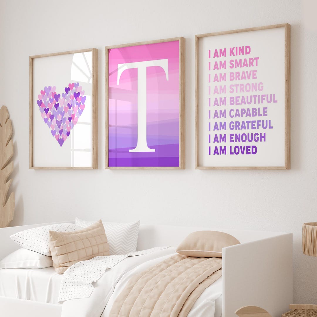 Pink Purple Wall Art for Girls Room Decor, Positive Affirmations for ...