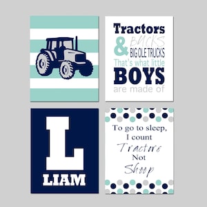 Tractor Nursery Decor, Tractor Wall Art for Boys Bedroom Decor, Little Boys Tractor Decor, Set of 4 Personalized Tractor PRINTS OR CANVAS