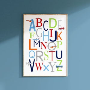 Transportation Alphabet Nursery Art ABC Print, Baby Boy Nursery Decor Car Plane Airplane Helicopter Bus, Vehicle Nursery - PRINT or CANVAS