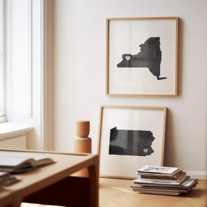 Impresiones de dos estados, regalo de boda de dos estados, arte de pared de dos estados, arte de estados favoritos, decoración de pared de dos estados, juego de 2 IMPRESIONES O LIENZOS de estados