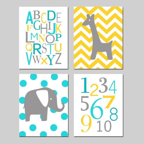 Fun & Colorful Nursery Prints - Alphabet & Numbers With Cute Animals, Set Of 2 Large 11x17 Posters For Baby Room Decor