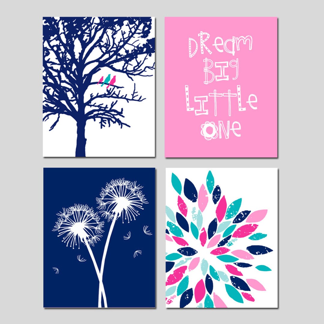 Navy Pink Nursery Wall Art CANVAS OR PRINTS Navy Pink Nursery Decor