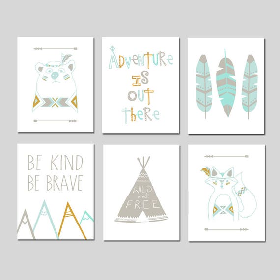 Tribal Nursery Wall Decor Prints Prints Your choice of Size Layout Teepee