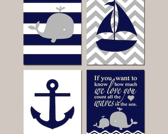WHALE Nursery Art Whale Nursery Decor Nautical Nursery Art Baby Boy Nursery Wall Art Boy WHALE Wall Art Boy Nursery Set of 4 Whale Prints
