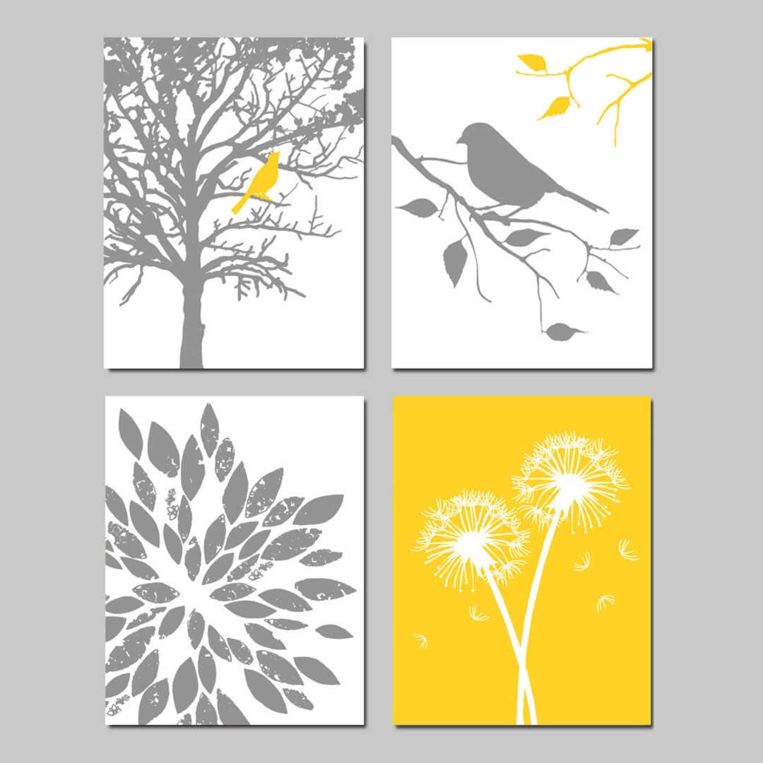 Yellow Grey Wall Art, Yellow Grey Bedroom Art, Guest Bedroom Decor