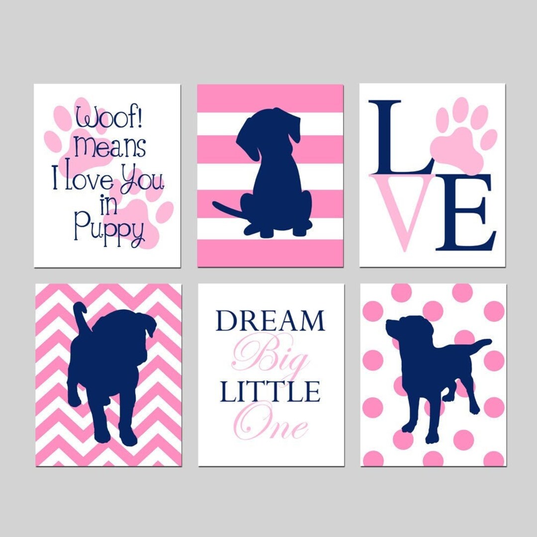Puppy Nursery Decor, Puppy Wall Art for Nursery, Girls Puppy Nursery