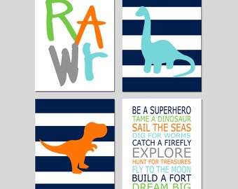 Dinosaur Decor Nursery, Dinosaur Nursery Decor Dinosaur Wall Art, Dinosaur Nursery Prints, Set of 4 Dinosaur Prints or Dinosaur Canvas Art