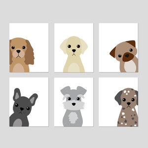 Dog Art, Dog Nursery Decor, Dog Kids Art, Dog Room Decor, Puppy Art Print, Dog Groomers Decor, Puppy Wall Art, Set of 6 Dog PRINTS OR CANVAS