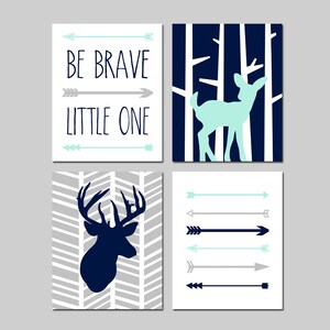 Navy and Mint Woodland Nursery Decor Deer Nursery Decor Navy and Mint ...