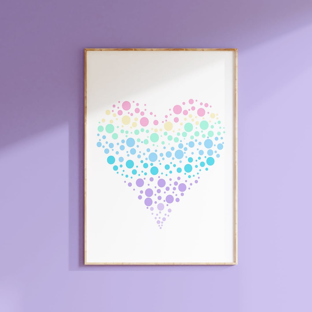 Colorful Heart Art, Polka Dot Heart Print or Canvas, Tween Girl Room