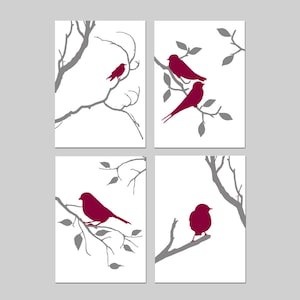 Bird Decor Bird Wall Art Bird Art Grey Bird Art Set of 4 Bird Prints Nature Wall Art Bird Bedroom Art Bird Artwork - PRINTS OR CANVAS