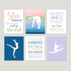 Gymnastics Wall Art, Dance Wall Art, Gymnastics Decorations for Girl Room Decor, Girls Dance Decor, Set of 6 Gymnastics Art Prints or Canvas