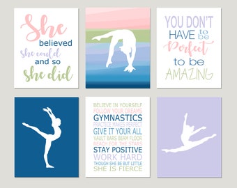 Gymnastics Wall Art, Dance Wall Art, Gymnastics Decorations for Girl Room Decor, Girls Dance Decor, Set of 6 Gymnastics Art Prints or Canvas