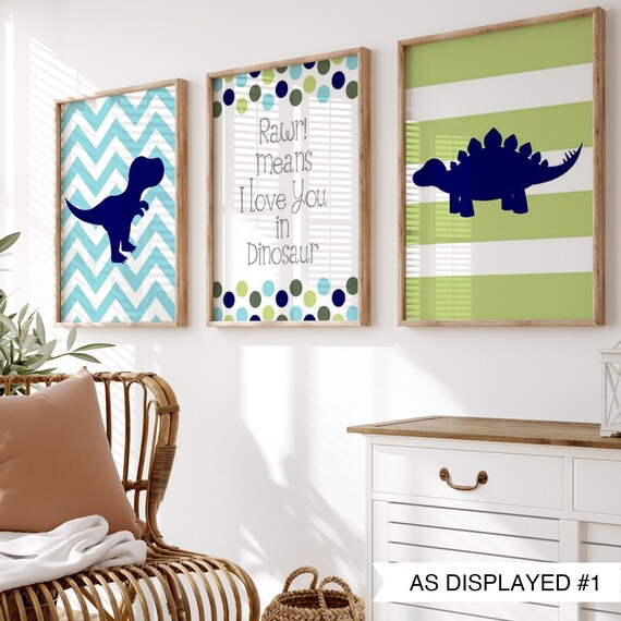 Dinosaur Art Dinosaur Decor Dinosaur Prints Dinosaur Nursery Art Dinosaur Quote, Rawr Means I Love You in Dinosaur Set of 3 CANVAS OR PRINTS
