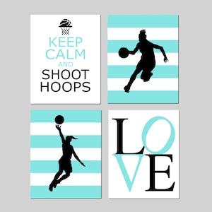 Girls Basketball Decor, Girls Basketball Wall Art, Set of 4 Basketball Prints or Basketball Canvas Art, Girls Sports Decor, Basketball Art