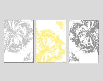 Dandelions Wall Art Dandelion Prints - Abstract Dandelion Art Abstract Floral Art Yellow Gray Set of 3 Dandelion Prints or Dandelion Canvas