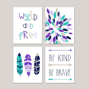 Wild and Free - Teen Girl Room Decor Tween Bedroom Decor Teen Girl Art Teen Girl Bedroom Decor - Set of 4 Tribal Prints or Girls Canvas Art