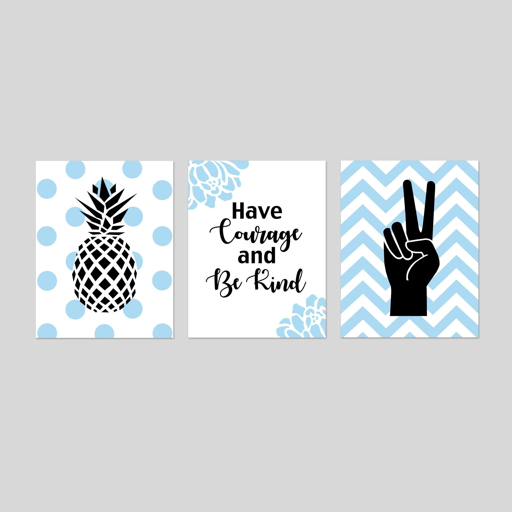 Teen Girl Room Decor, Modern Wall Art for Girl, Pineapple Print, Tween Room  Decor, Peace Sign Art, Quote for Girl, Set of 3 Prints or Canvas 