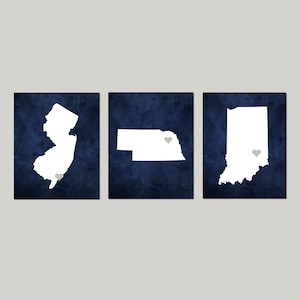 Three States Wall Art, Three States Wall Decor, Set of 3 State Prints or Canvas Art, Family Wall Art, Home State Decor, State Canvas Art