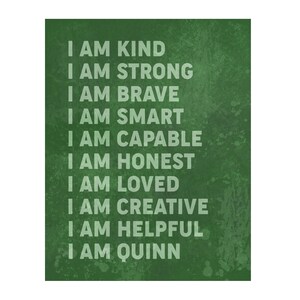 Positive Affirmations Poster for Boys Bedroom Decor, Personalized Gift for Boy, Quotes for Boys Room Decor, Boy Affirmations PRINT OR CANVAS grungy green