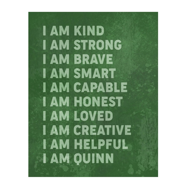 Positive Affirmations Poster for Boys Bedroom Decor, Personalized Gift for Boy, Quotes for Boys Room Decor, Boy Affirmations PRINT OR CANVAS grungy green