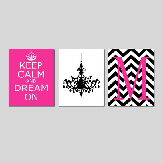 Hot Pink Room Decor Girl Room Decor Teen Girl Room Decor Teen Girl Gifts Dorm Decor Pink Keep Calm And Dream On Set Of 3 Choose Your Colors