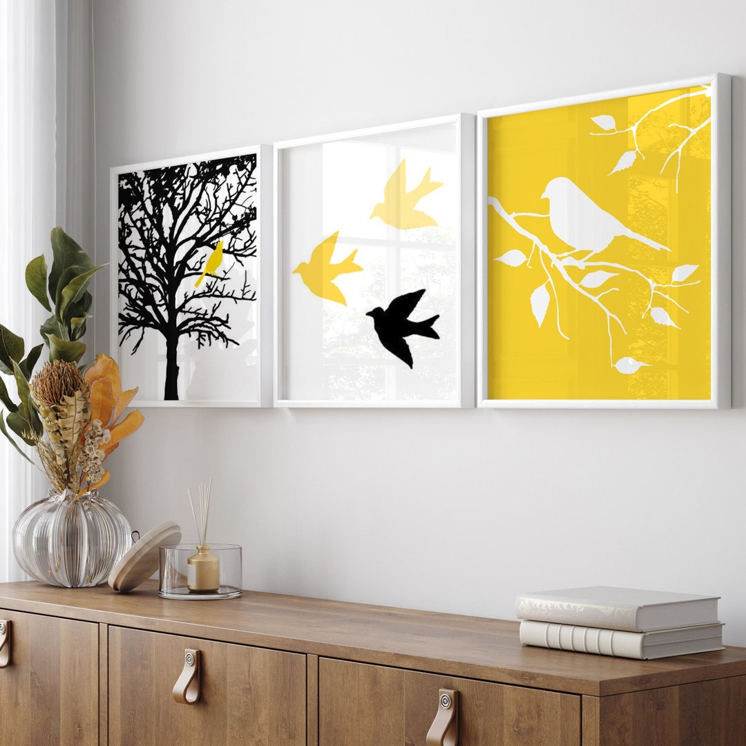 Modern Bird Tree Nursery Art Wall Decor Trio Set of Three Etsy