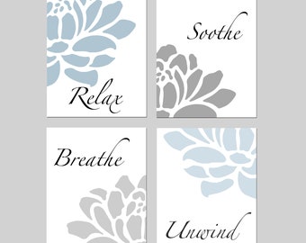 Adult Bedroom Decor, Adult Bedroom Pictures, Adult Bedroom Wall Art, Relax Soothe Breathe Unwind Wall Art, Set of 4 Floral PRINTS OR CANVAS