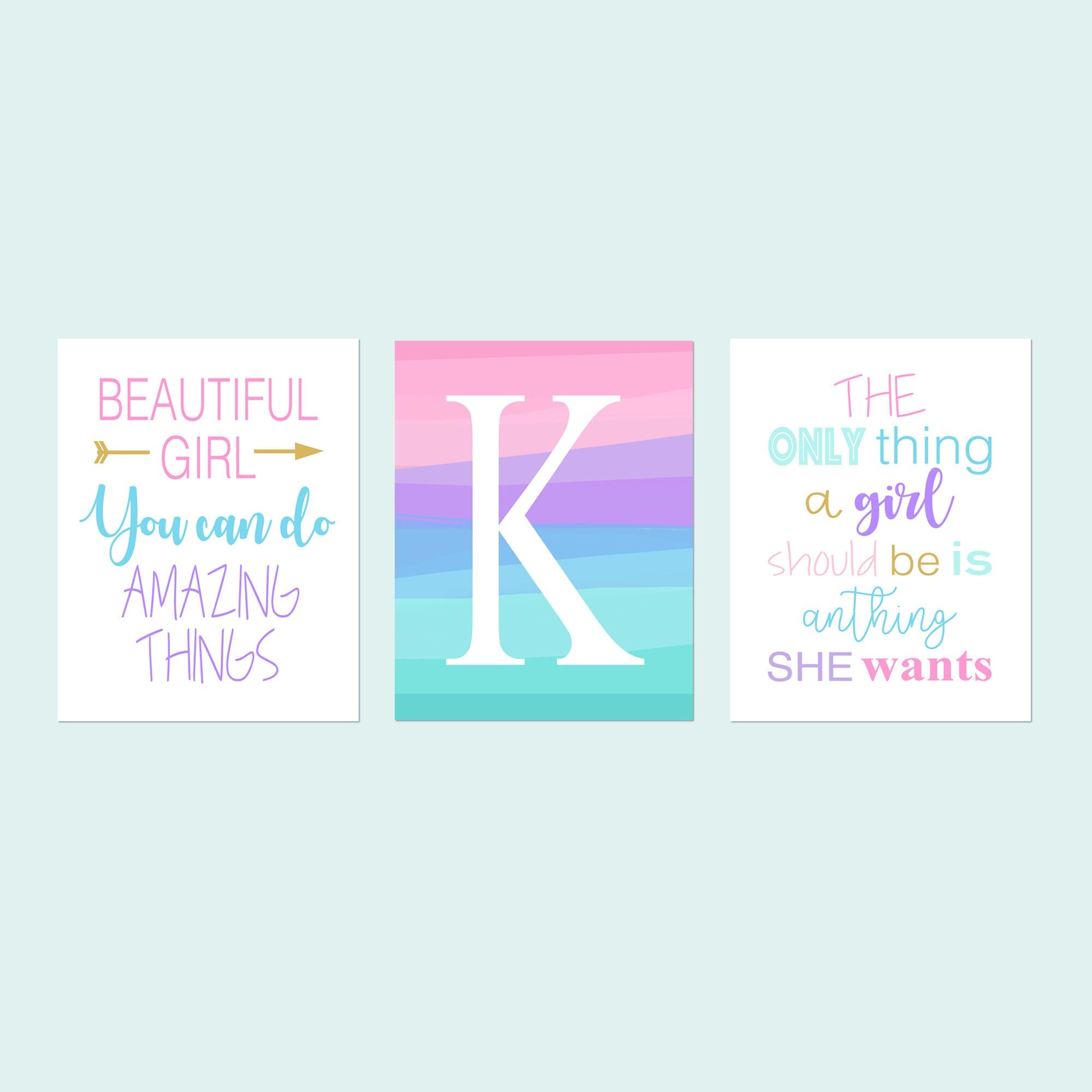 Tween Girl Bedroom Decor, Inspiring Quotes for Girl Room Decor, Teen Girl  Room Decor, Ombre Wall Art for Girls, Set of 3 Prints or Canvas 