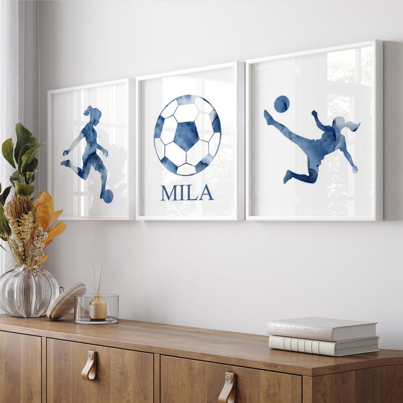 Blue Soccer Wall Art Girl - Etsy