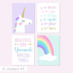 Girl Room Decor Unicorn Room Decor for Girls, Unicorn Rainbow Prints, Unicorn Wall Art, Quotes for Girls, Set of 4 Unicorn Prints or Canvas As displayed #3