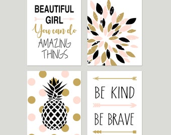Teen Bedroom Decor, Tween Girl Room Decor, Teenage Girl Artwork, Wall Decor for Girl Room, Set of 4 PRINTS OR CANVAS
