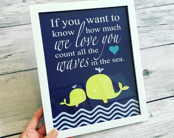 Whale Nursery Decor Whale Nursery Art, If You Want To Know How Much We Love You Count All The Waves In The Sea Quote, Whale CANVAS OR PRINT