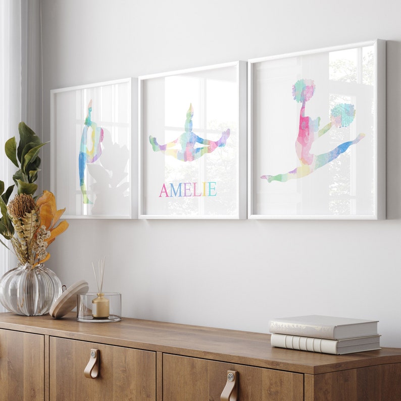 Colorful Cheerleading Art for Girls Room Decor, Cheerleader Gift ...