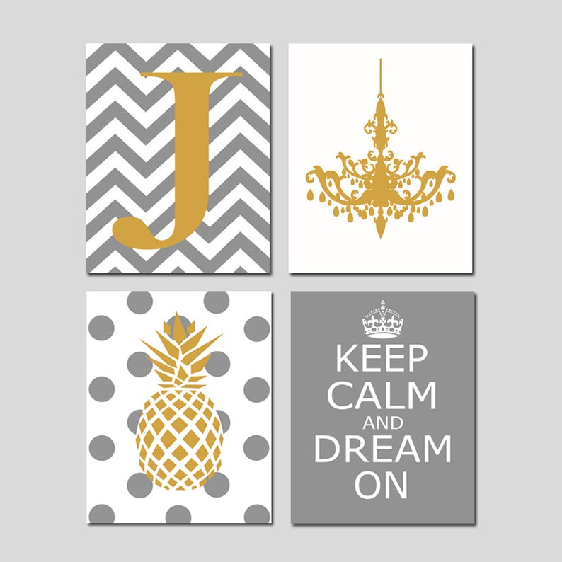 Teen Room Decor Wall Art Bedroom Dorm Girl Gold Pineapple Set Of 4 Prints Choose Your Colors