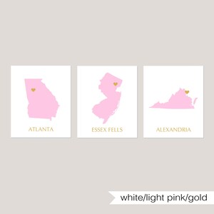 Decorazioni rosa per dormitorio femminile, poster per la stanza del dormitorio, stampe con lo stato della stanza per le ragazze del dormitorio universitario, set di 3 stampe o tele per la stanza del dormitorio white/lt pink/gold