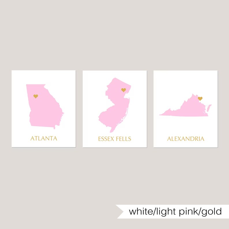 Decorazioni rosa per dormitorio femminile, poster per la stanza del dormitorio, stampe con lo stato della stanza per le ragazze del dormitorio universitario, set di 3 stampe o tele per la stanza del dormitorio white/lt pink/gold